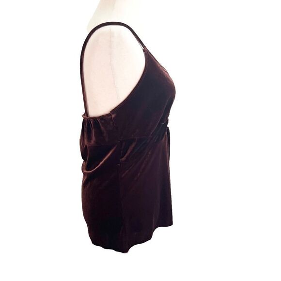 Vintage Tobacco Brown Velour Velvet Camisole Tank Top Gold Sequins Large - Picture 6 of 8